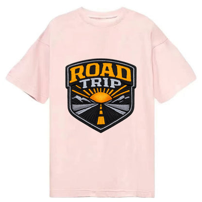 ROAD TRIP - highway and sun in orange and gray , open road - Classic T-shirt - Pink