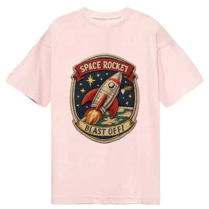 RETRO ROCKET - 1950s space rocket in silver and red , atomic age - Classic T-shirt - Pink