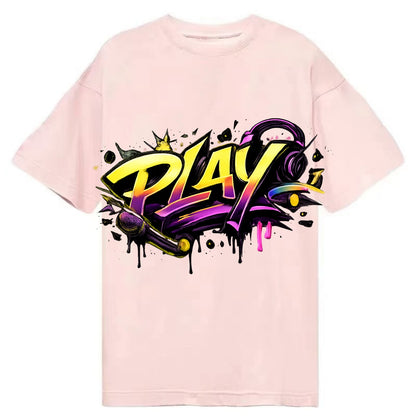 Bold typography design - "PLAY" - creative expression, musical performance - Classic T-shirt - Pink
