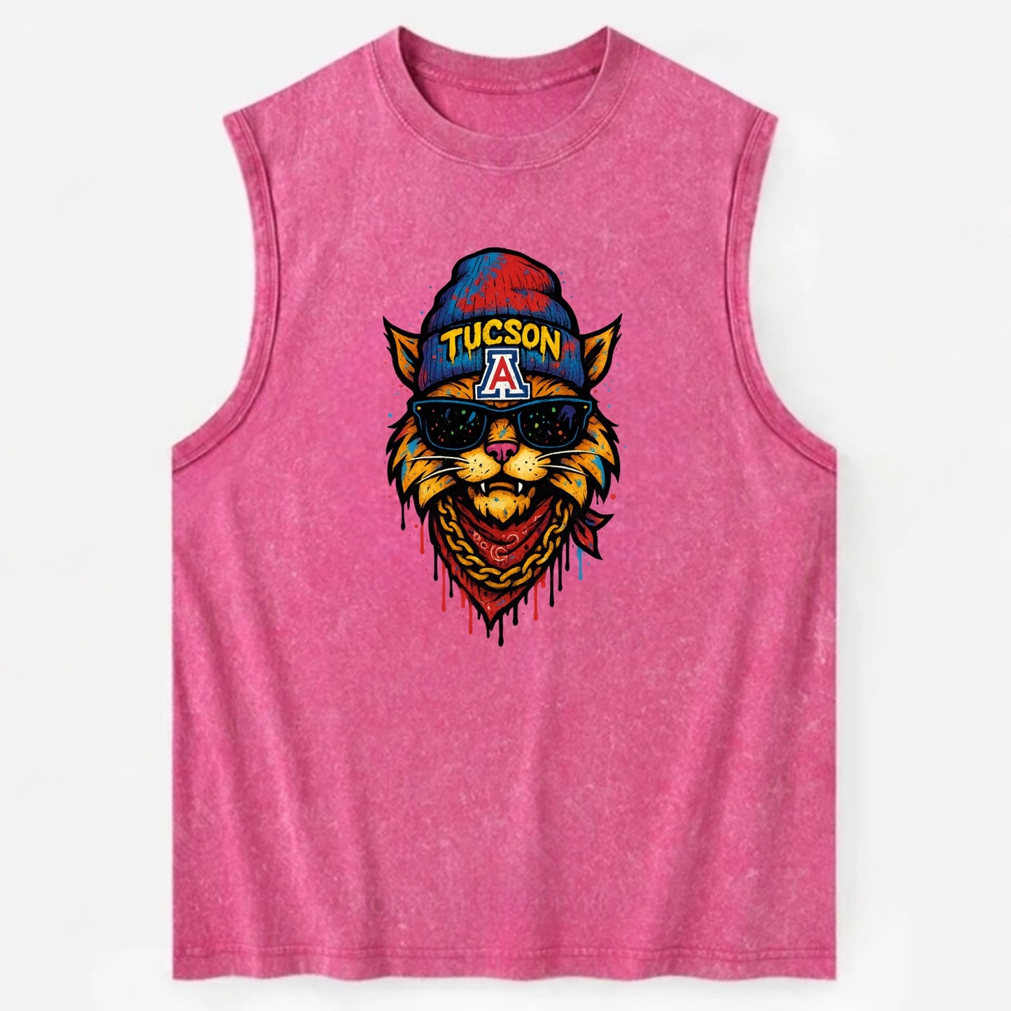Tucson Wildcat wearing Arizona beanie with A patch - Vintage Washed Tank - Pink