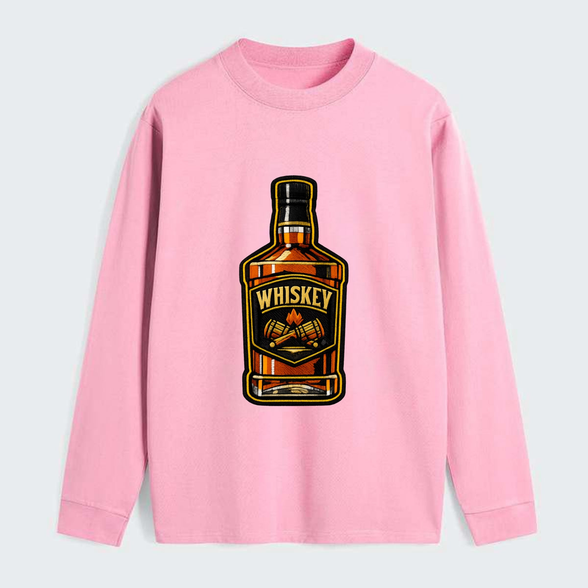 WHISKEY BOTTLE - bourbon bottle in amber and gold , spirits connoisseur - Classic Long Sleeve Shirt - Pink