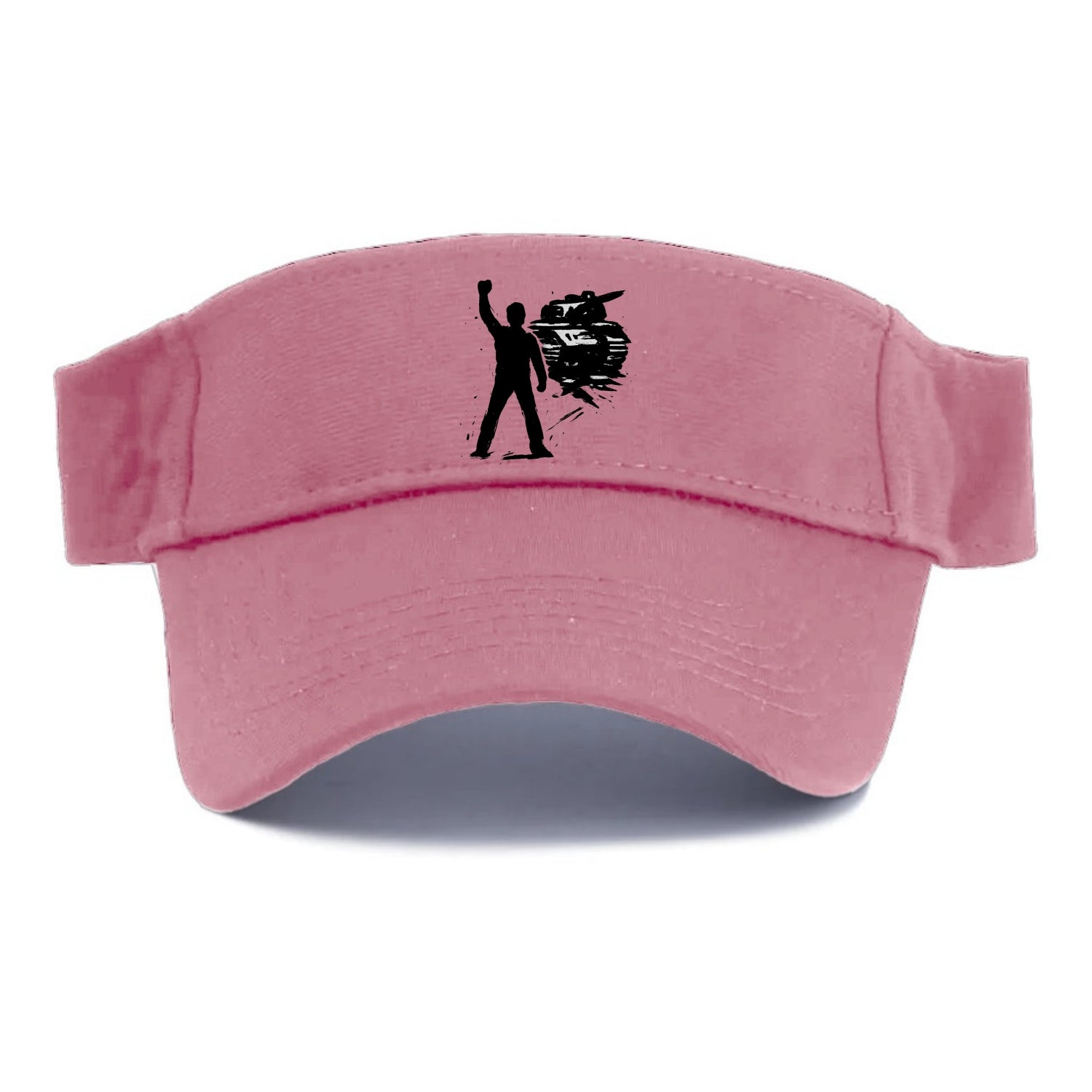 Single figure standing against tank - courage and resistance ink art - Visor - Pink