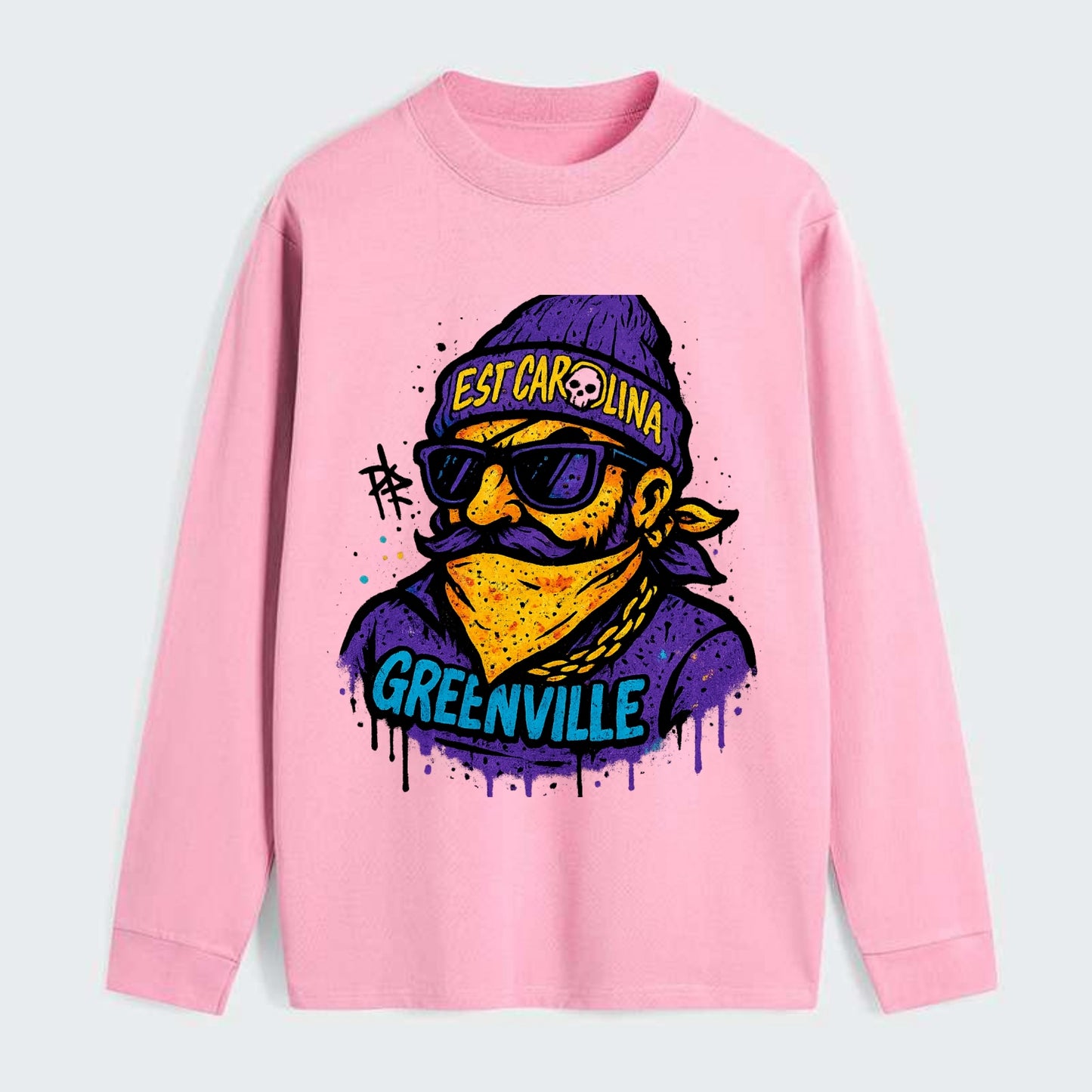 Greenville Pirate wearing East Carolina beanie with skull patch - Classic Long Sleeve Shirt - Pink