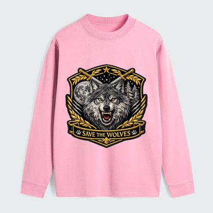SAVE THE WOLVES - wolf moon in gray , predator protection - Classic Long Sleeve Shirt - Pink