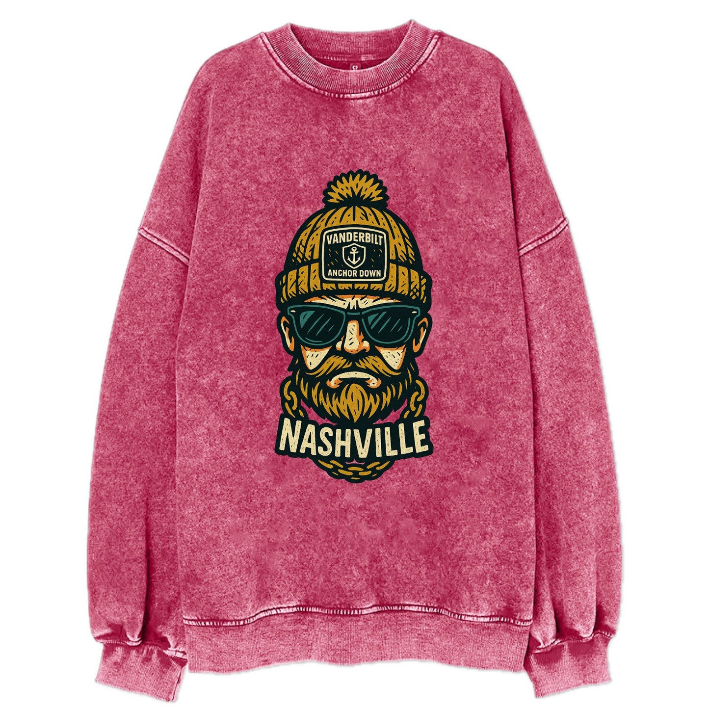 Nashville Commodore wearing Vanderbilt beanie with anchor patch - Vintage Sweatshirt - Pink