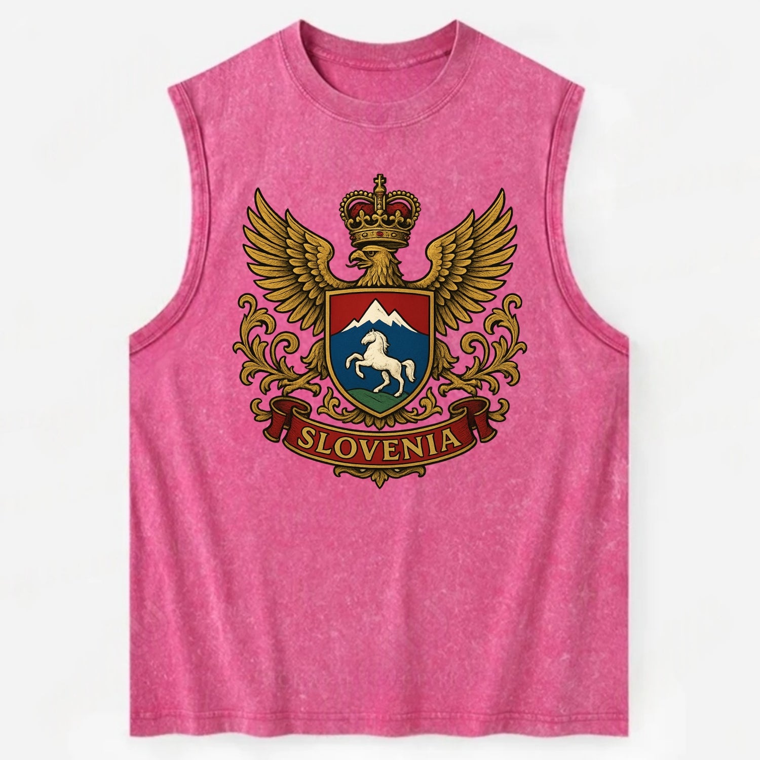Slovenia Heritage Badge  - Vintage Washed Tank - Pink