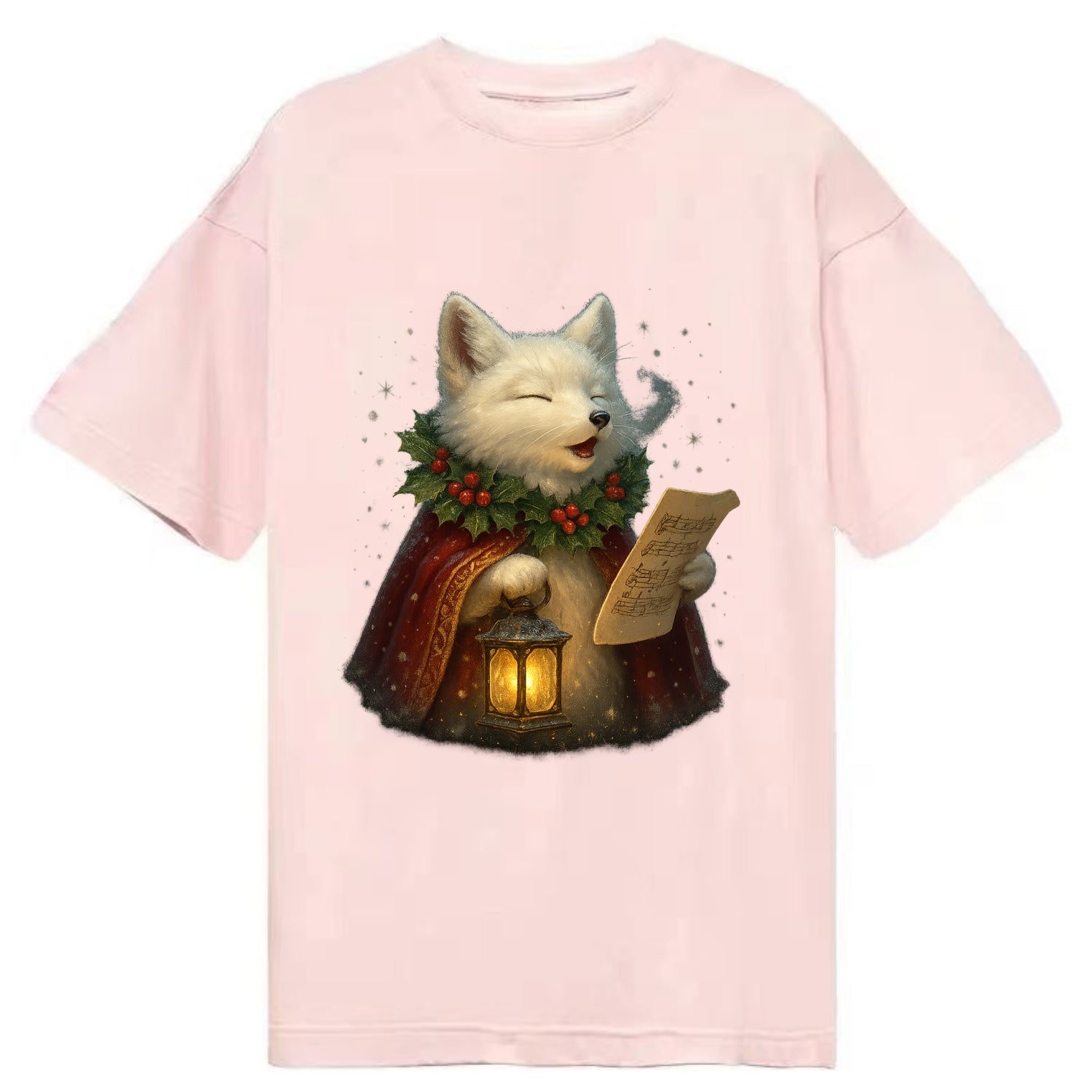 Snowbound Arctic Fox Caroler  - Classic T-shirt - Pink