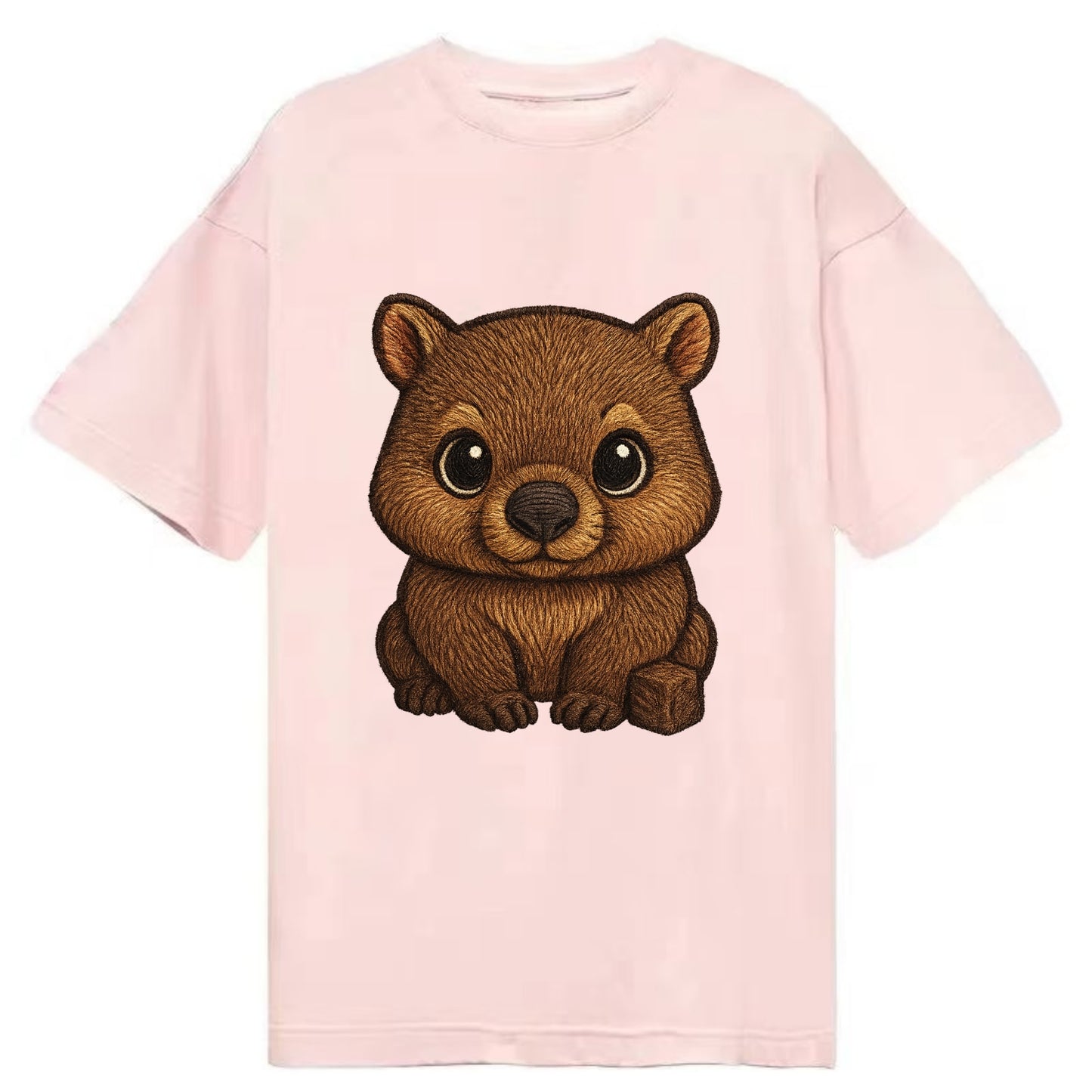 Baby Wombat - brown fur, square nose, small ears, dark eyes, front-facing, cube - Classic T-shirt - Pink