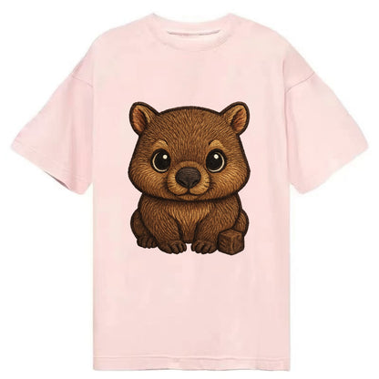 Baby Wombat - brown fur, square nose, small ears, dark eyes, front-facing, cube - Classic T-shirt - Pink