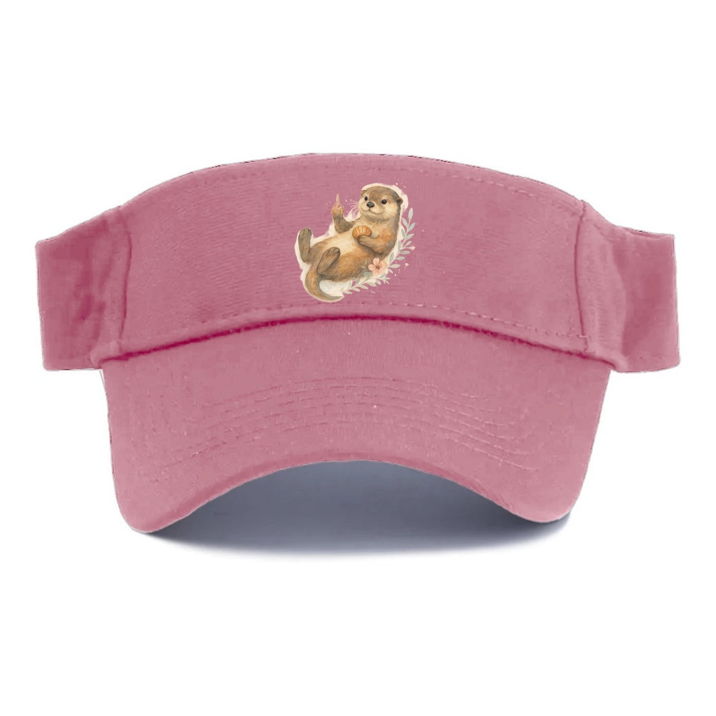 adorable otter floating on back, middle finger up while holding a shellfish - Visor - Pink