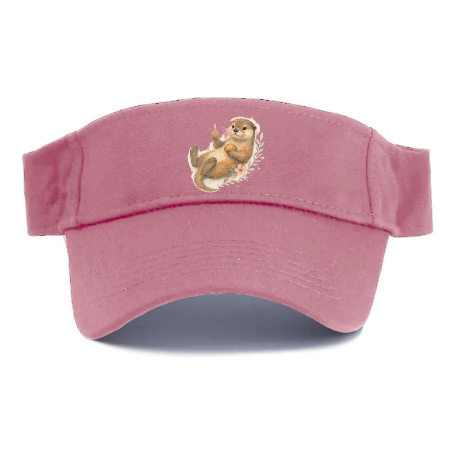 adorable otter floating on back, middle finger up while holding a shellfish - Visor - Pink