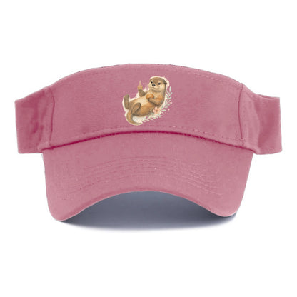 adorable otter floating on back, middle finger up while holding a shellfish - Visor - Pink