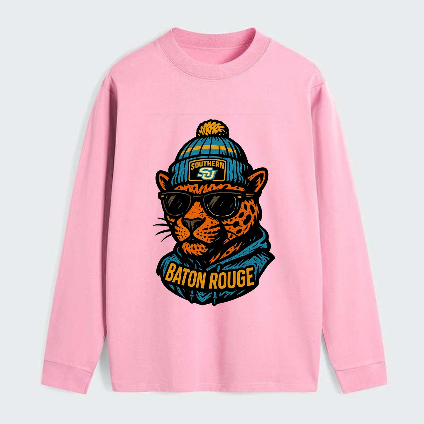 Baton Rouge Jaguar wearing Southern beanie with SU patch - Classic Long Sleeve Shirt - Pink