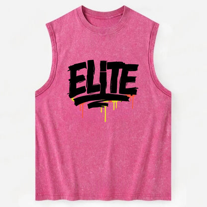 Bold typography design - "ELITE" - top tier, highest level - Vintage Washed Tank - Pink