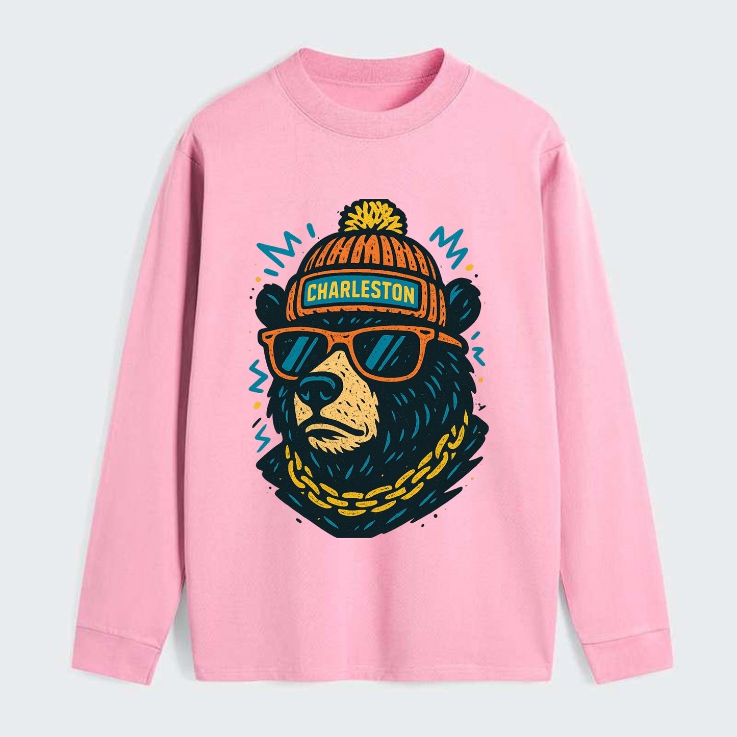 West Virginia Black Bear wearing Charleston beanie with pom pom and - Classic Long Sleeve Shirt - Pink