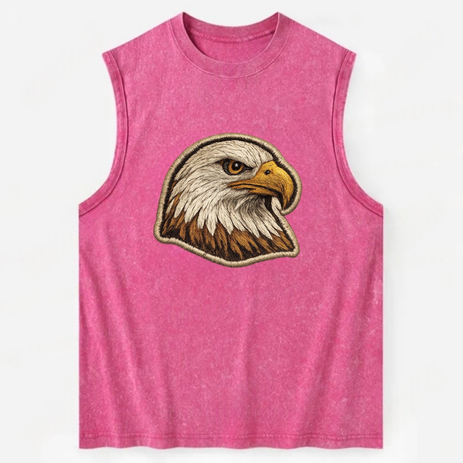 EAGLE HEAD PROFILE - majestic bald eagle in brown, white and gold , American - Vintage Washed Tank - Pink