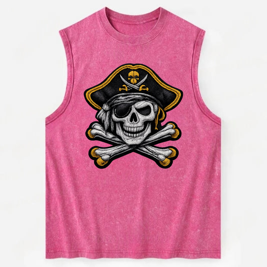 PIRATE SKULL - Jolly Roger skull in black and white , pirate - Vintage Washed Tank - Pink