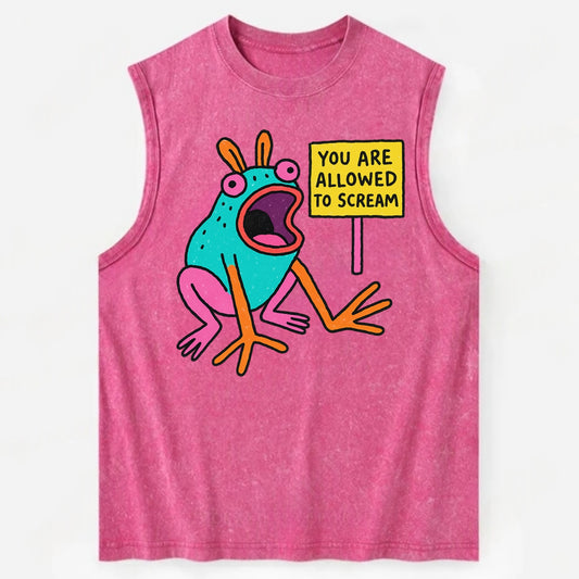 YOU ARE ALLOWED TO SCREAM | Open-mouthed frog mid-scream - Vintage Washed Tank - Pink