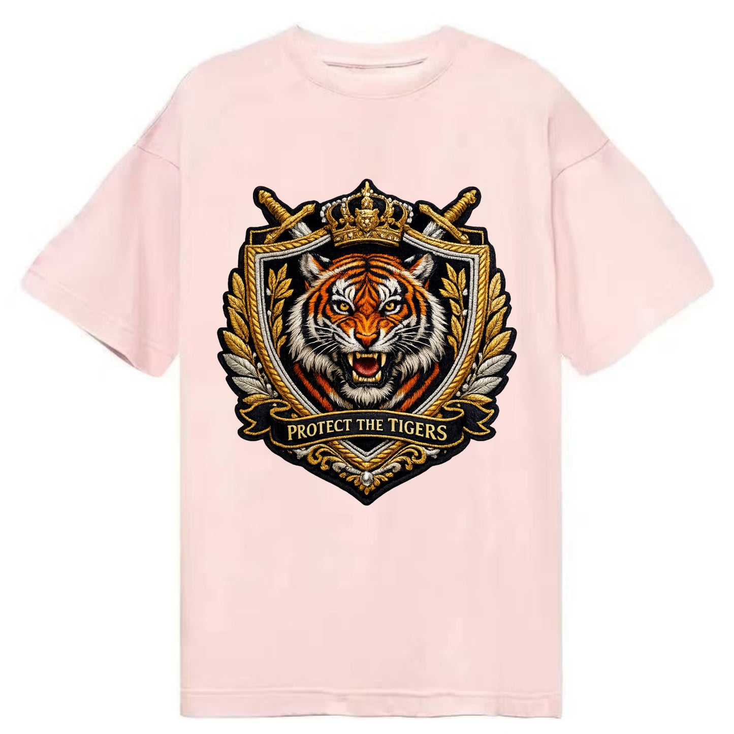 PROTECT THE TIGERS - tiger with shield in orange , big cat conservation - Classic T-shirt - Pink