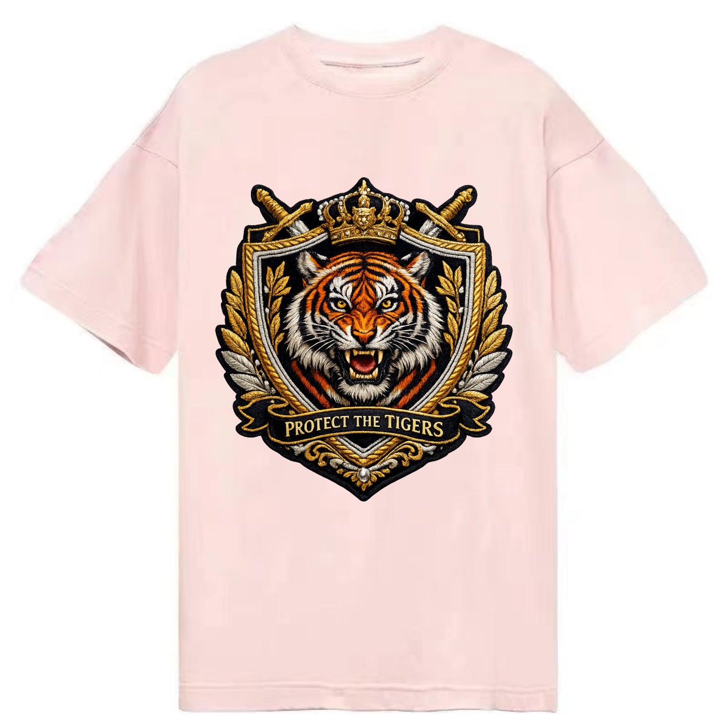 PROTECT THE TIGERS - tiger with shield in orange , big cat conservation - Classic T-shirt - Pink