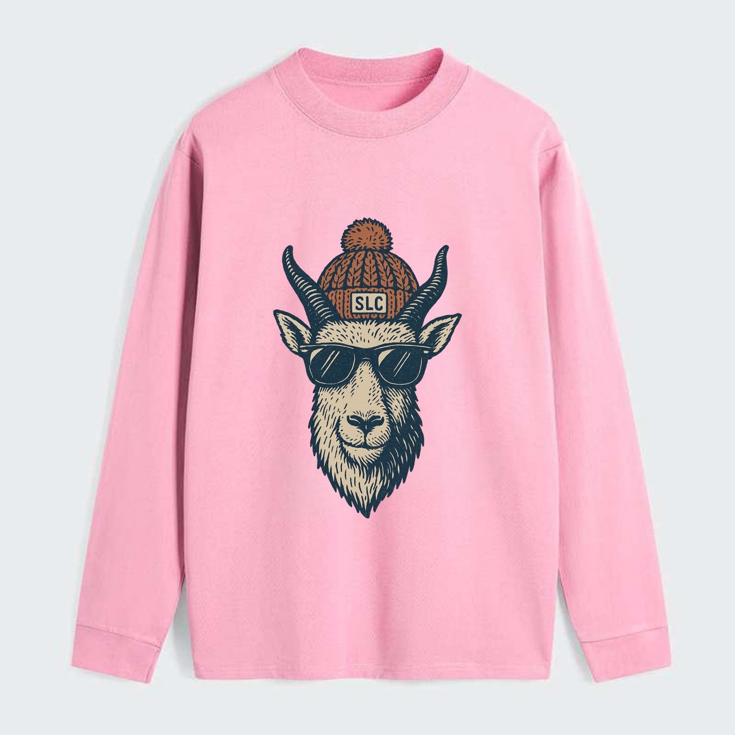 Salt Lake City Mountain Goat wearing SLC beanie with pom pom and - Classic Long Sleeve Shirt - Pink