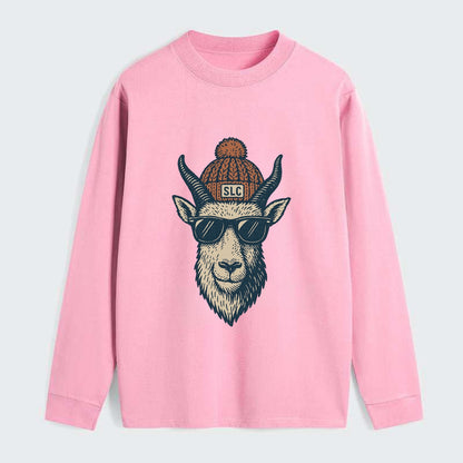 Salt Lake City Mountain Goat wearing SLC beanie with pom pom and - Classic Long Sleeve Shirt - Pink