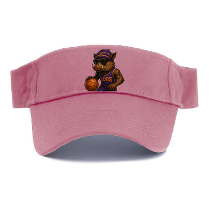 Phoenix Javelina wearing Suns beanie with cactus patch and wayfarer sunglasses - Visor - Pink