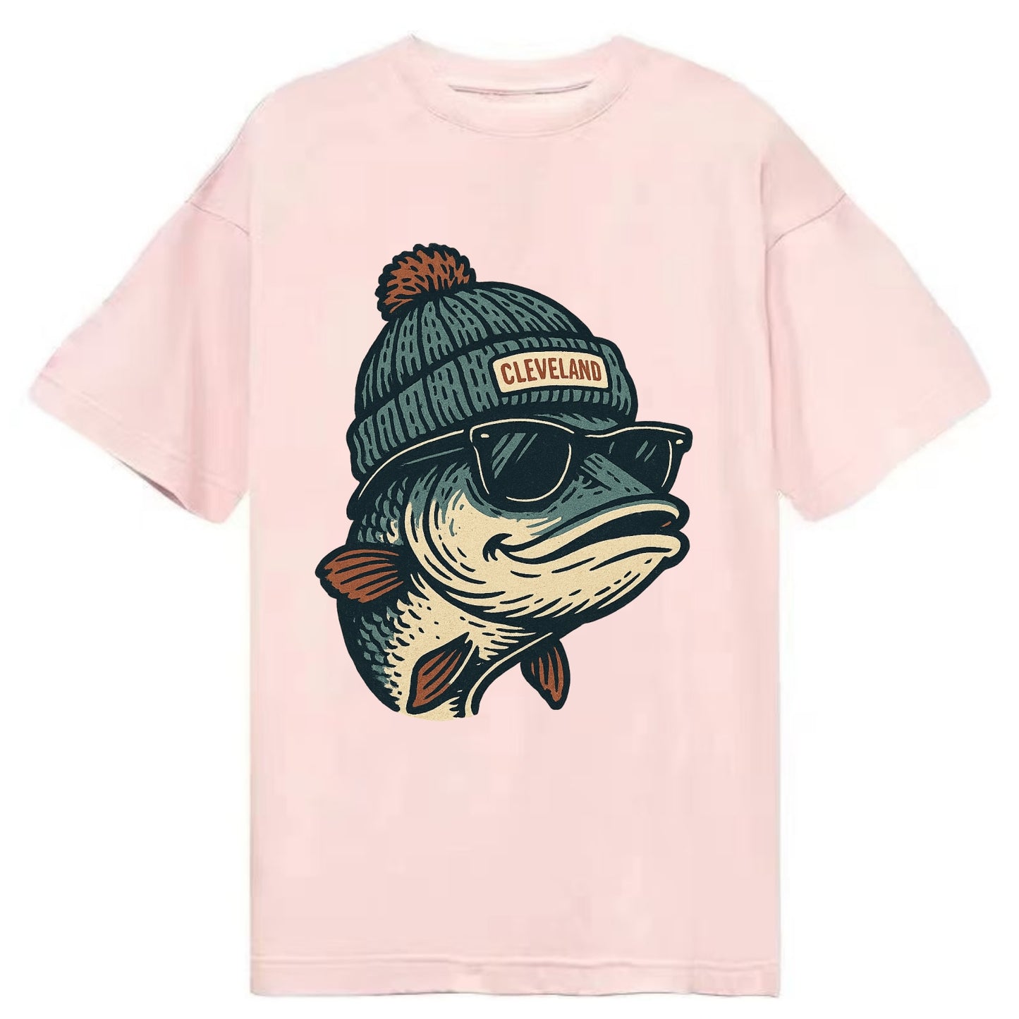 Cleveland Lake Erie Walleye wearing Cleveland beanie with pom pom and wayfarer - Classic T-shirt - Pink