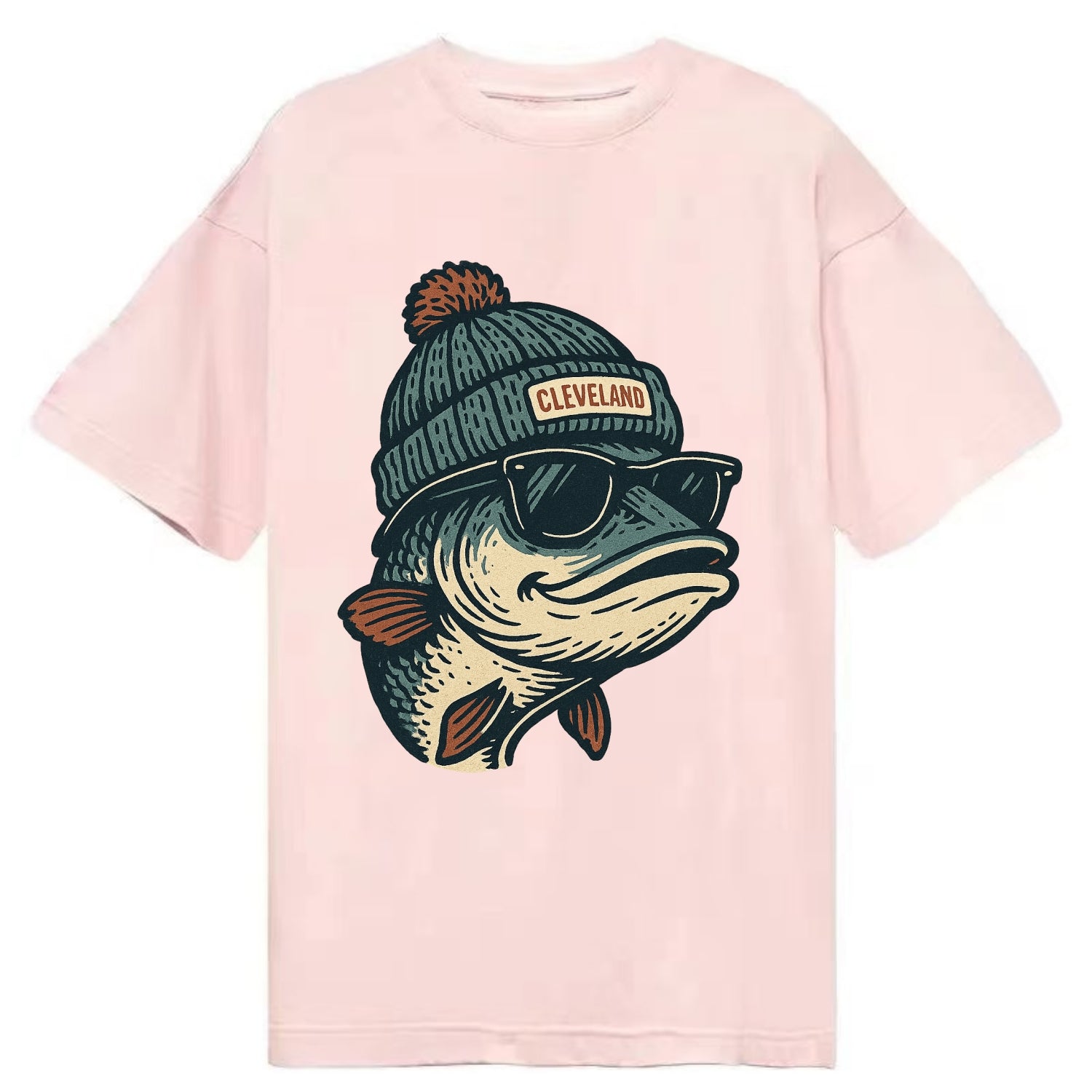Cleveland Lake Erie Walleye wearing Cleveland beanie with pom pom and wayfarer - Classic T-shirt - Pink