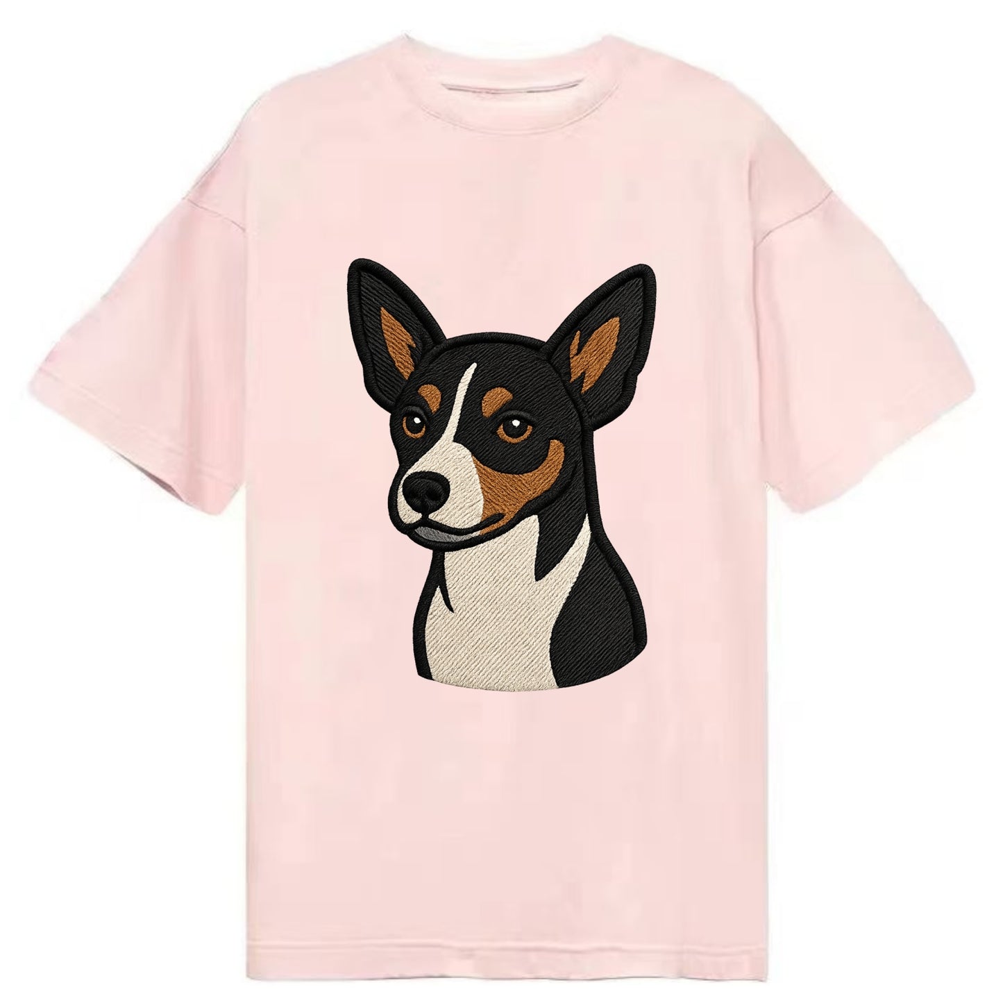 Rat Terrier - Tri-color embroidered pose - Classic T-shirt - Pink