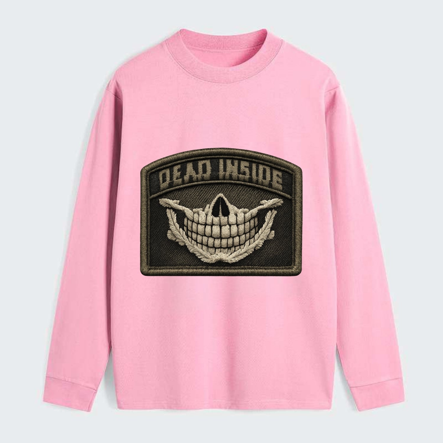 DEAD INSIDE SMILE - skeleton smile in white , dark humor - Classic Long Sleeve Shirt - Pink