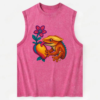 Crested Gecko - Vintage Washed Tank - Pink