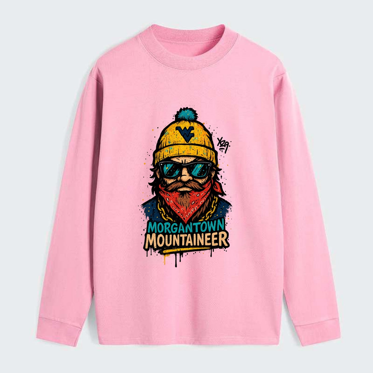 Morgantown Mountaineer wearing West Virginia beanie with WV patch - Classic Long Sleeve Shirt - Pink