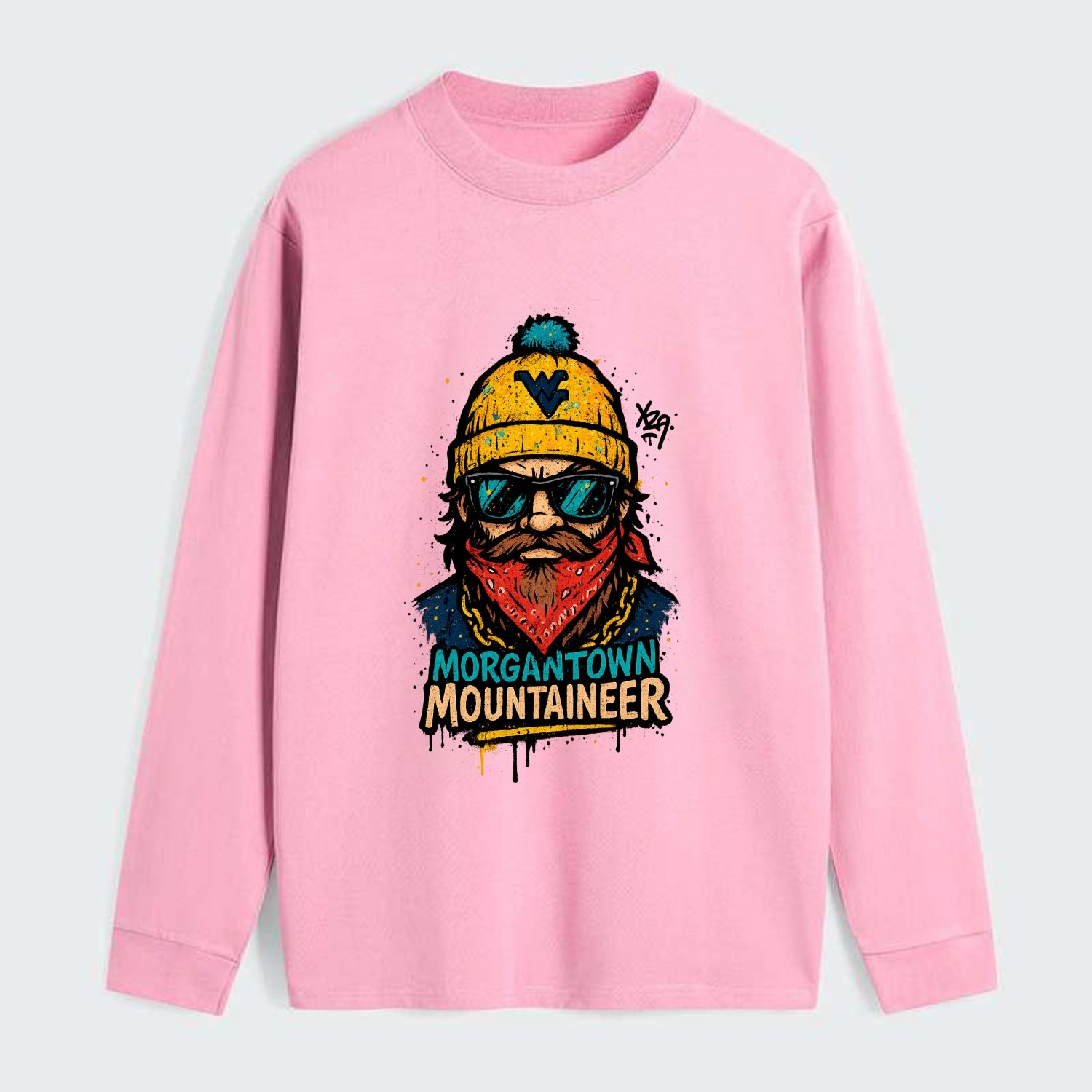 Morgantown Mountaineer wearing West Virginia beanie with WV patch - Classic Long Sleeve Shirt - Pink