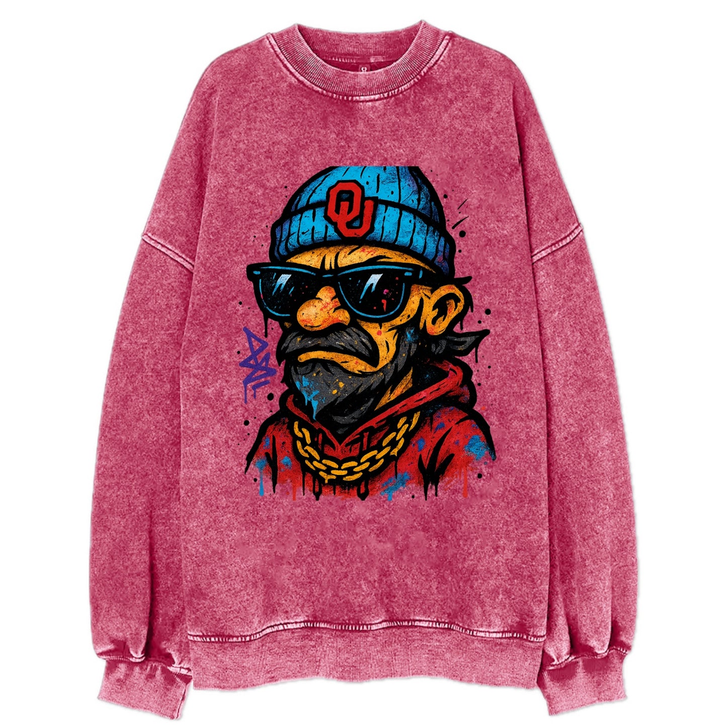 Norman Sooner wearing Oklahoma beanie with OU patch - Vintage Sweatshirt - Pink