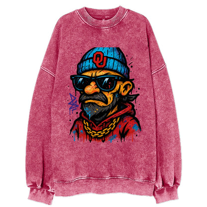 Norman Sooner wearing Oklahoma beanie with OU patch - Vintage Sweatshirt - Pink