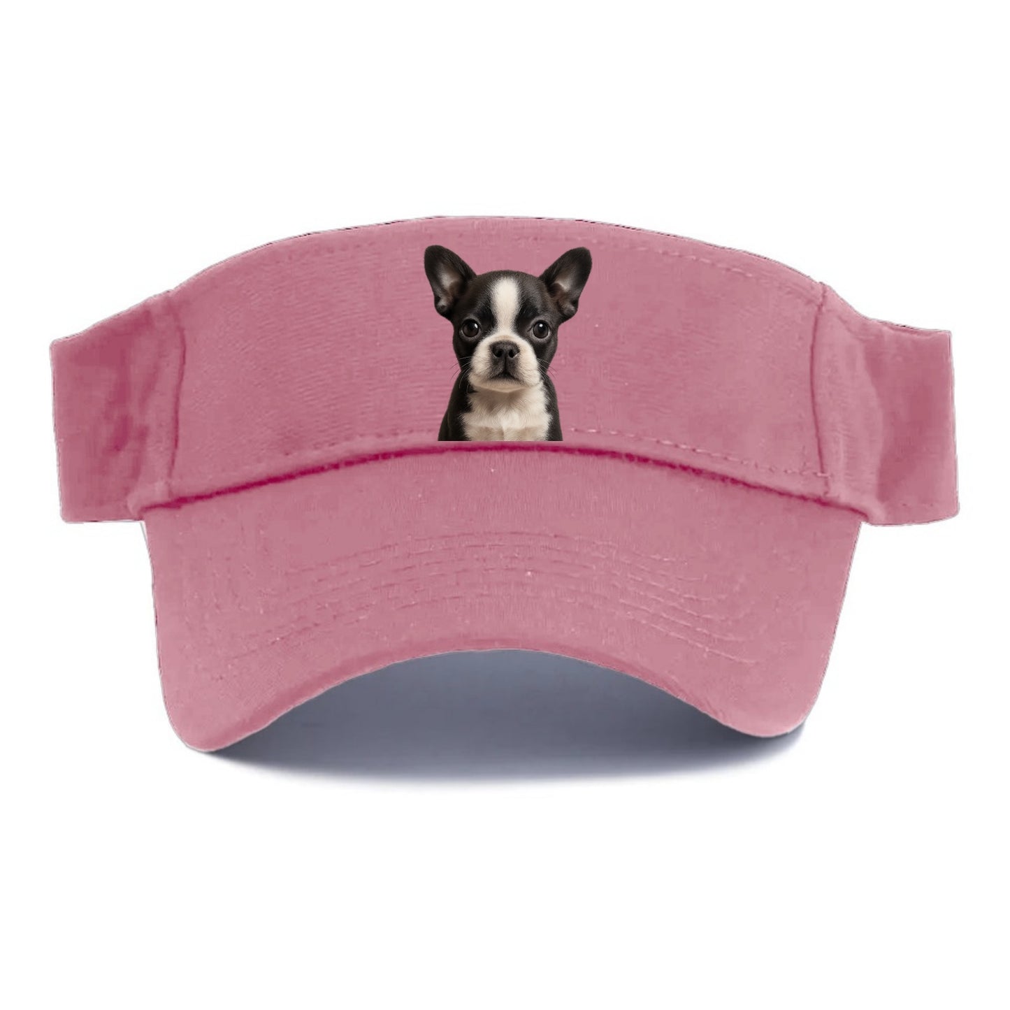 Baby Boston Terrier Puppy - tuxedo markings, big round eyes, bat ears, front-facing, - Visor - Pink