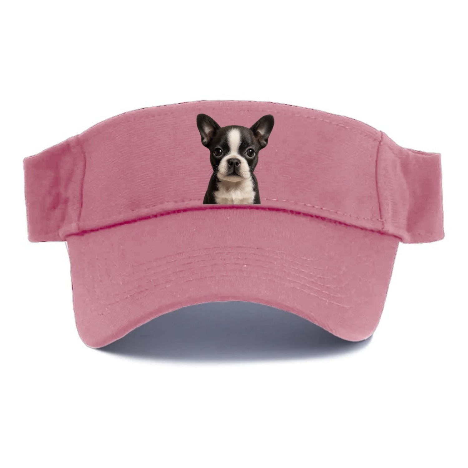 Baby Boston Terrier Puppy - tuxedo markings, big round eyes, bat ears, front-facing, - Visor - Pink