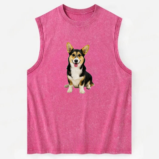 Tricolor Corgi - Vintage Washed Tank - Pink