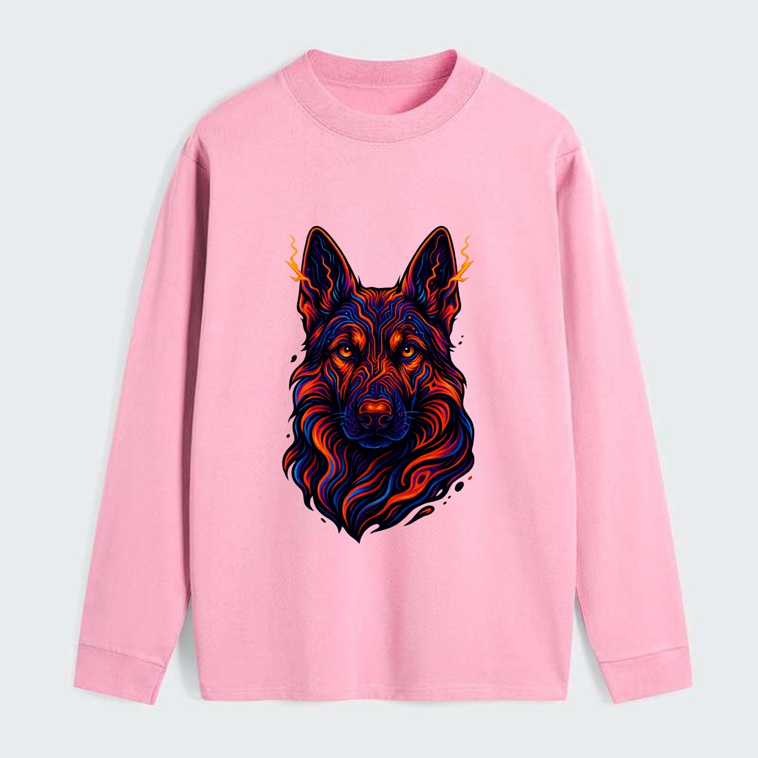 Alert German Shepherd with cyber circuit patterns in the fur, neon - Classic Long Sleeve Shirt - Pink