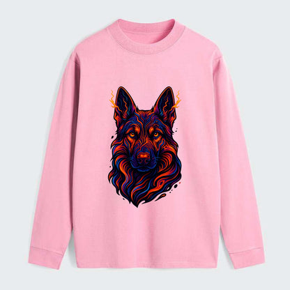 Alert German Shepherd with cyber circuit patterns in the fur, neon - Classic Long Sleeve Shirt - Pink