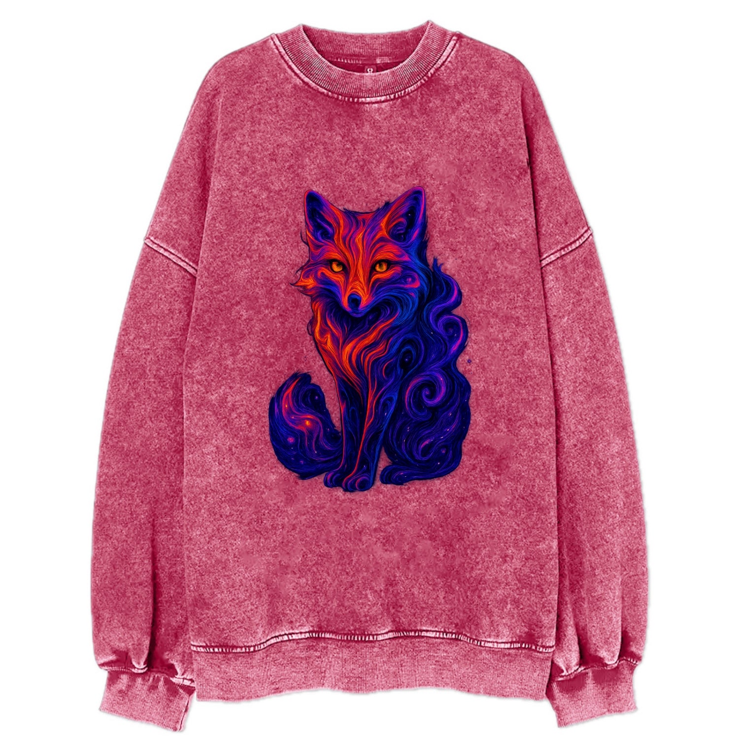 Clever fox with tail dissolving into cosmic nebula swirls, orange to purple - Vintage Sweatshirt - Pink