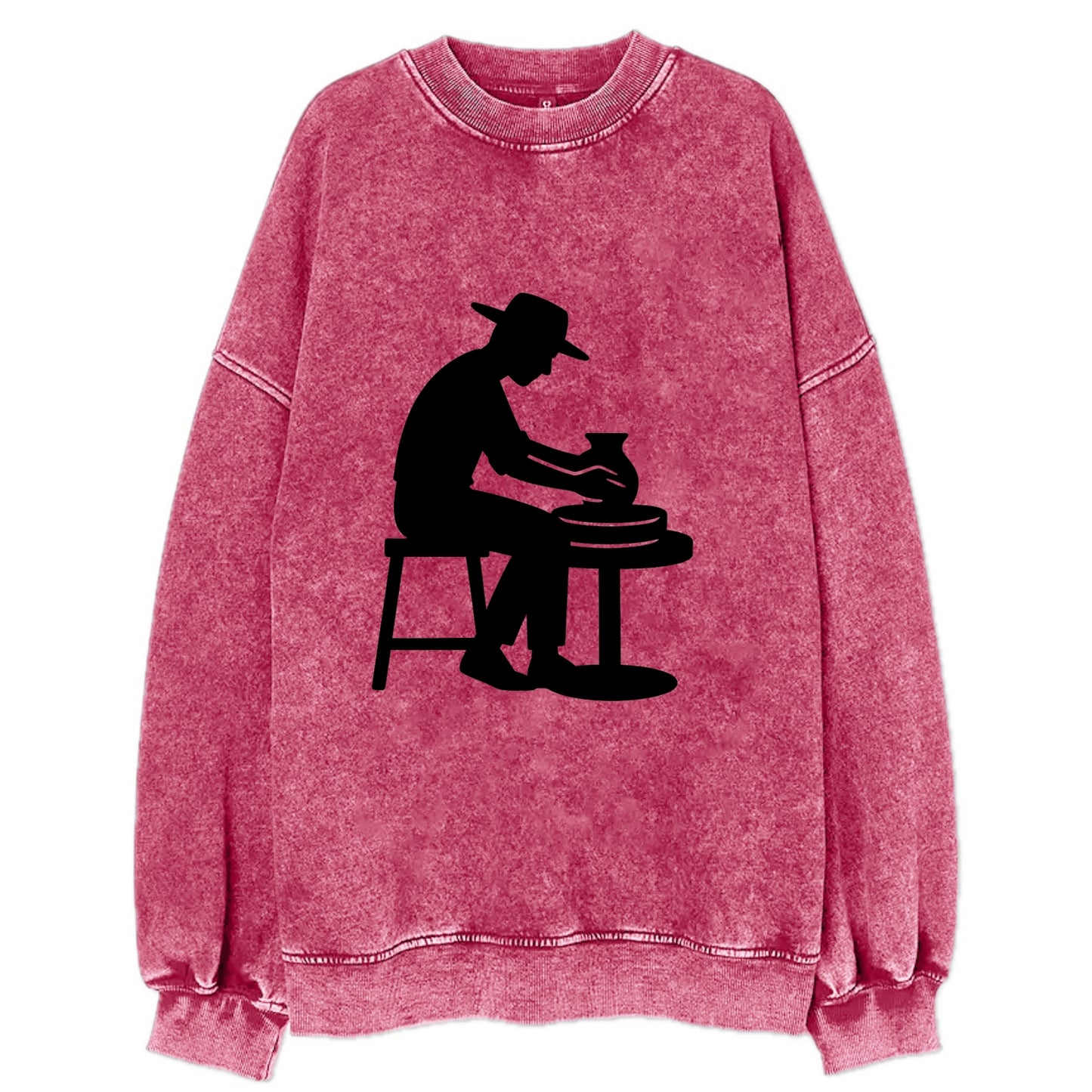 Potter shaping clay on wheel - Vintage Sweatshirt - Pink