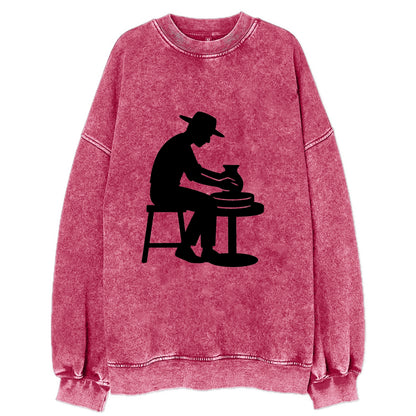 Potter shaping clay on wheel - Vintage Sweatshirt - Pink