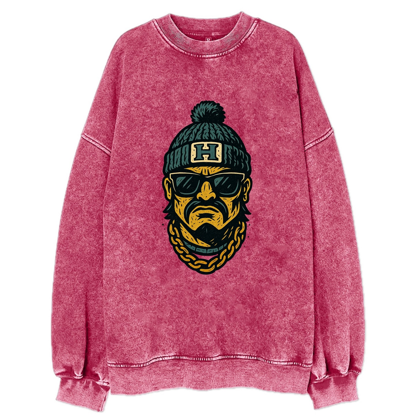 Honolulu Warrior wearing Hawaii beanie with H patch - Vintage Sweatshirt - Pink