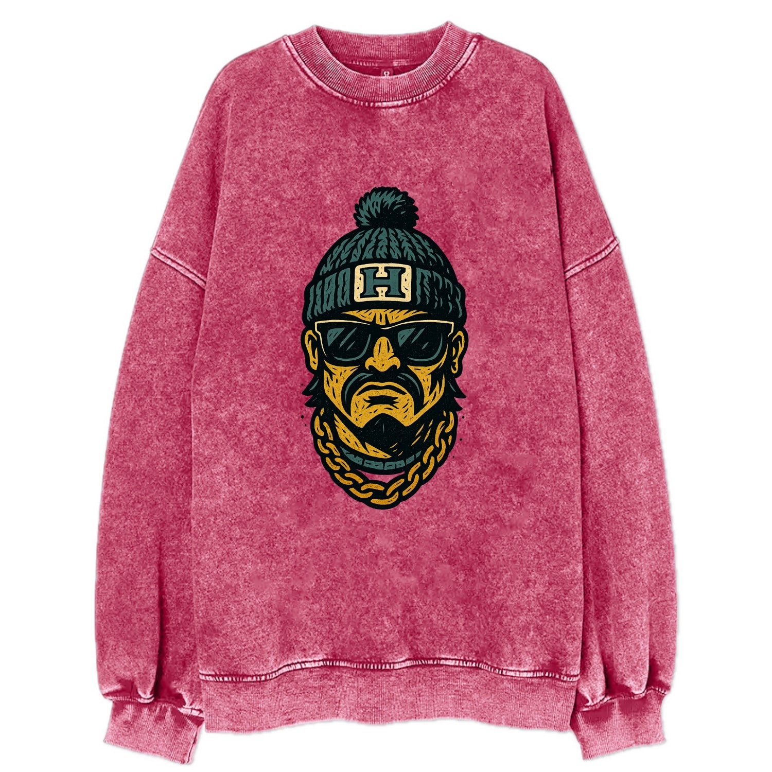 Honolulu Warrior wearing Hawaii beanie with H patch - Vintage Sweatshirt - Pink
