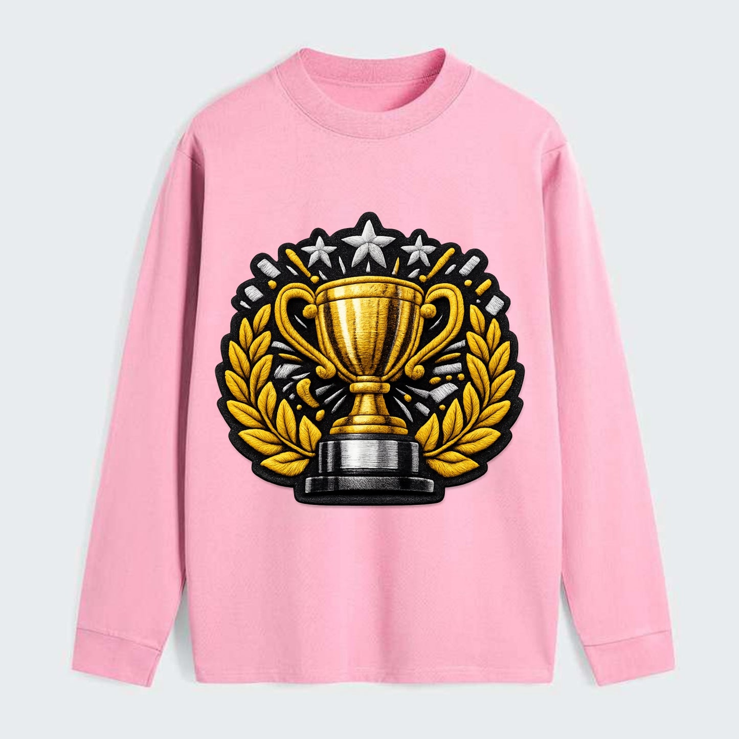 Embroidered patch design - CHAMPIONSHIP TROPHY - golden trophy cup with - Classic Long Sleeve Shirt - Pink