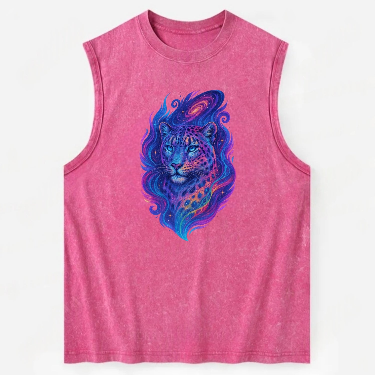 Majestic snow leopard with rainbow gradient spots, crystalline flowing - Vintage Washed Tank - Pink