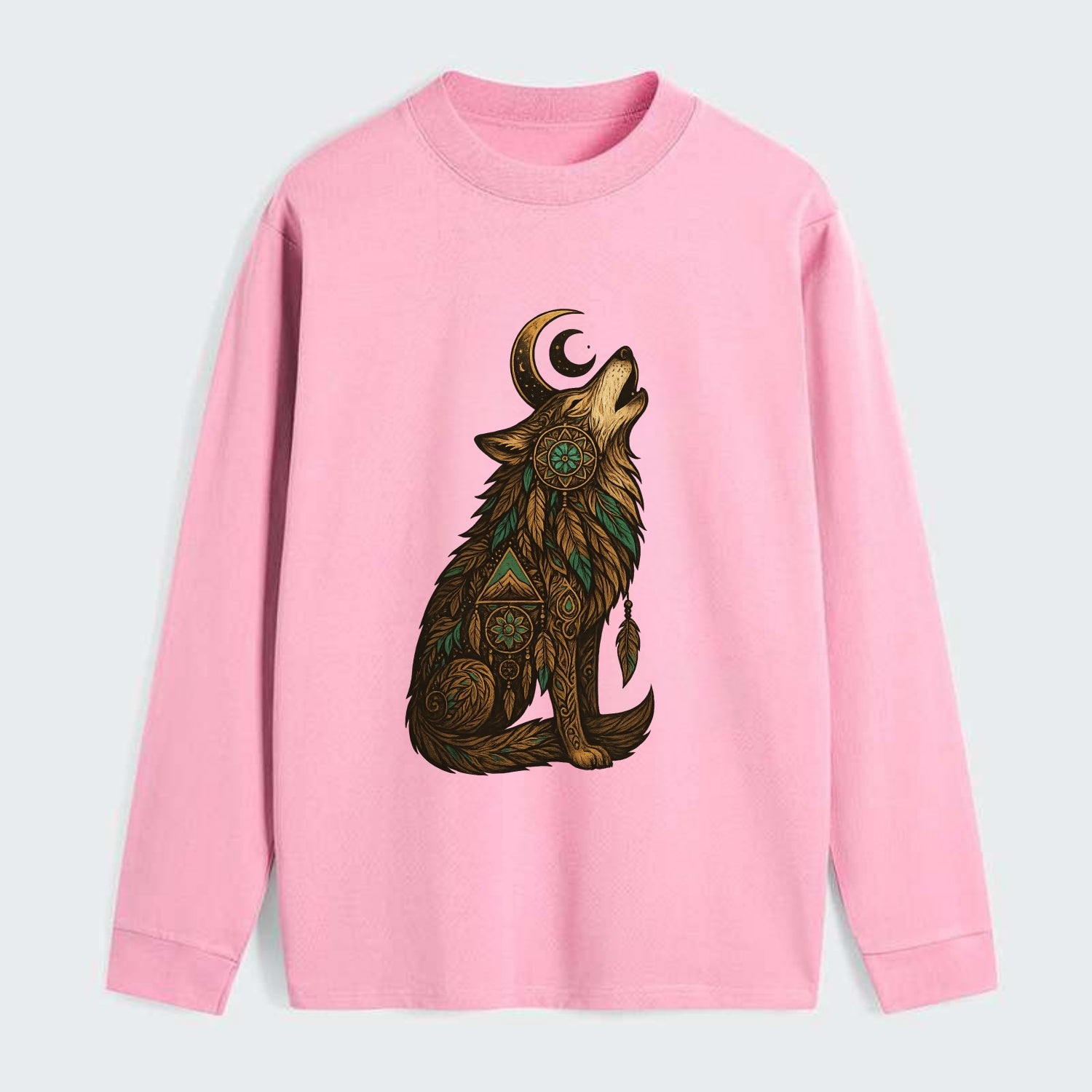 Celestial Moon Wolf  - Classic Long Sleeve Shirt - Pink