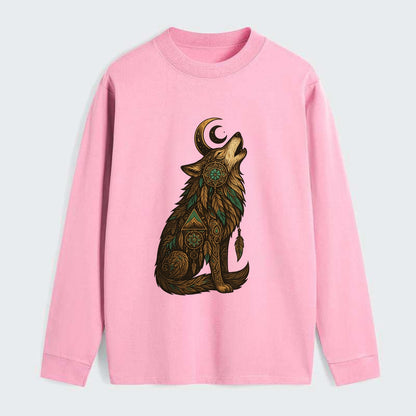 Celestial Moon Wolf  - Classic Long Sleeve Shirt - Pink